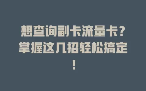 想查询副卡流量卡？掌握这几招轻松搞定！