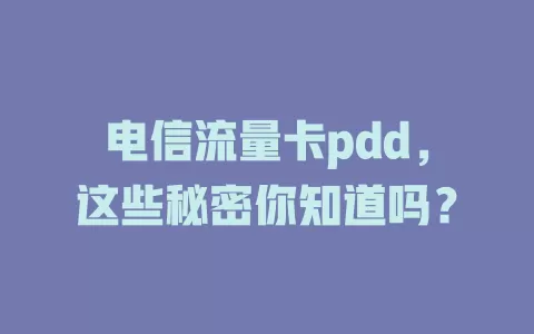 电信流量卡pdd，这些秘密你知道吗？