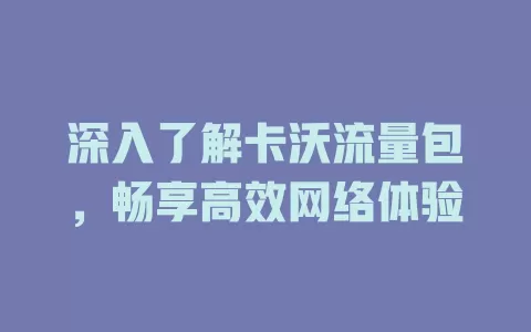深入了解卡沃流量包，畅享高效网络体验