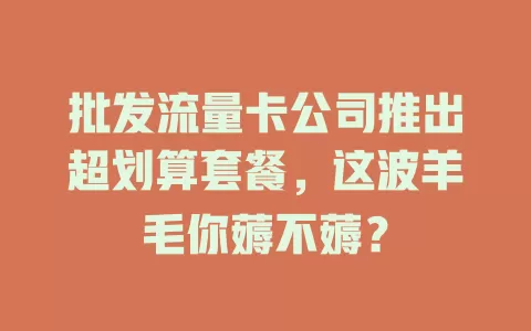 批发流量卡公司推出超划算套餐，这波羊毛你薅不薅？