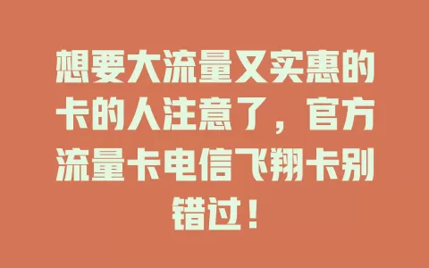 想要大流量又实惠的卡的人注意了，官方流量卡电信飞翔卡别错过！