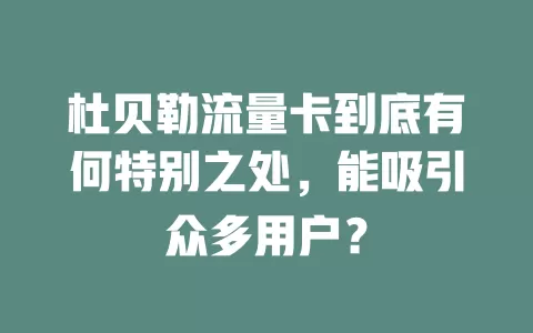 杜贝勒流量卡到底有何特别之处，能吸引众多用户？