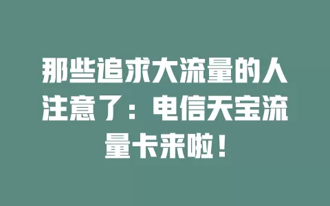 那些追求大流量的人注意了：电信天宝流量卡来啦！