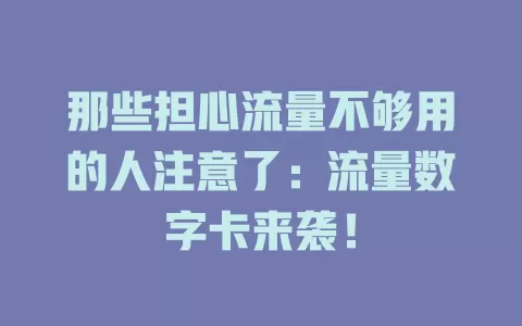 那些担心流量不够用的人注意了：流量数字卡来袭！