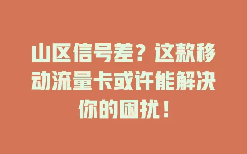山区信号差？这款移动流量卡或许能解决你的困扰！