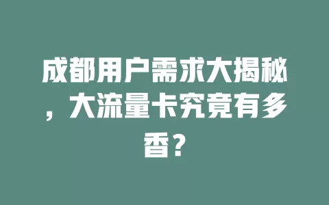 成都用户需求大揭秘，大流量卡究竟有多香？