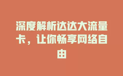 深度解析达达大流量卡，让你畅享网络自由