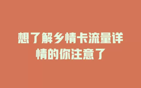 想了解乡情卡流量详情的你注意了