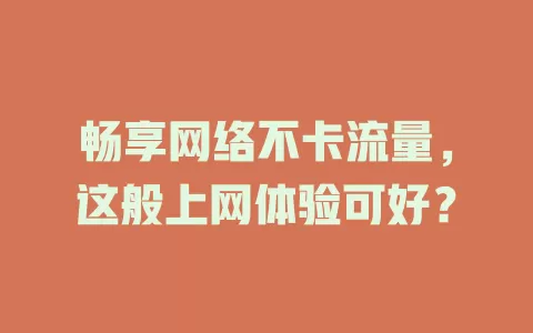 畅享网络不卡流量，这般上网体验可好？