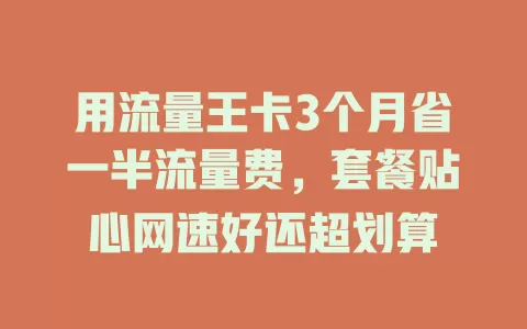 用流量王卡3个月省一半流量费，套餐贴心网速好还超划算