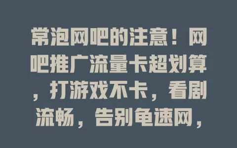 常泡网吧的注意！网吧推广流量卡超划算，打游戏不卡，看剧流畅，告别龟速网，赶紧了解！