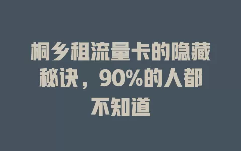 桐乡租流量卡的隐藏秘诀，90%的人都不知道