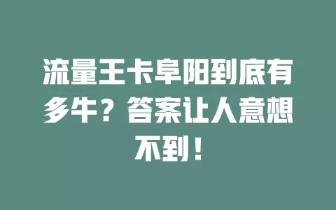 流量王卡阜阳到底有多牛？答案让人意想不到！