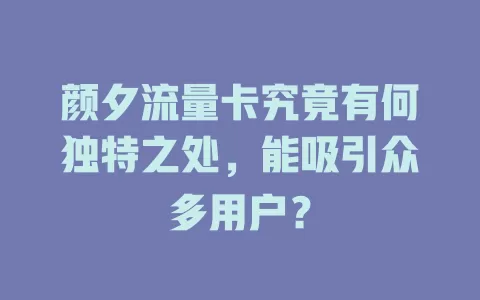 颜夕流量卡究竟有何独特之处，能吸引众多用户？
