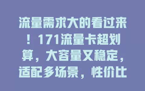 流量需求大的看过来！171流量卡超划算，大容量又稳定，适配多场景，性价比超高！
