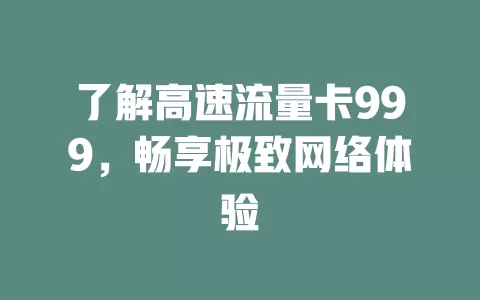 了解高速流量卡999，畅享极致网络体验