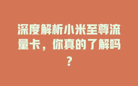 深度解析小米至尊流量卡，你真的了解吗？