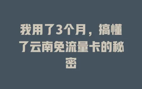 我用了3个月，搞懂了云南免流量卡的秘密