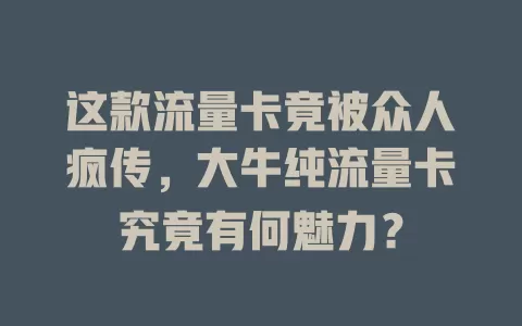 这款流量卡竟被众人疯传，大牛纯流量卡究竟有何魅力？