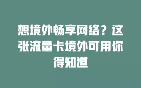 想境外畅享网络？这张流量卡境外可用你得知道