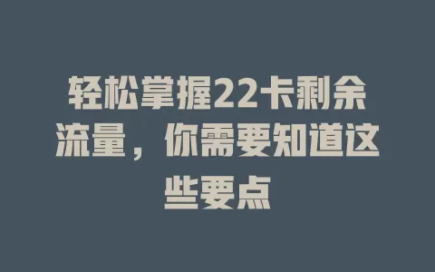 轻松掌握22卡剩余流量，你需要知道这些要点