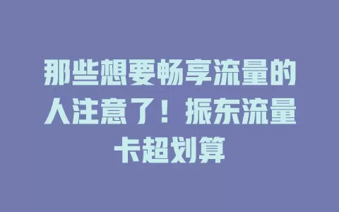 那些想要畅享流量的人注意了！振东流量卡超划算