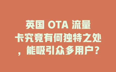 英国 OTA 流量卡究竟有何独特之处，能吸引众多用户？