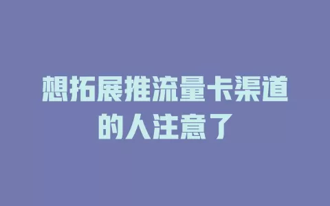 想拓展推流量卡渠道的人注意了