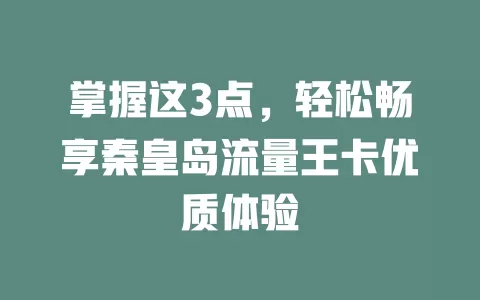 掌握这3点，轻松畅享秦皇岛流量王卡优质体验
