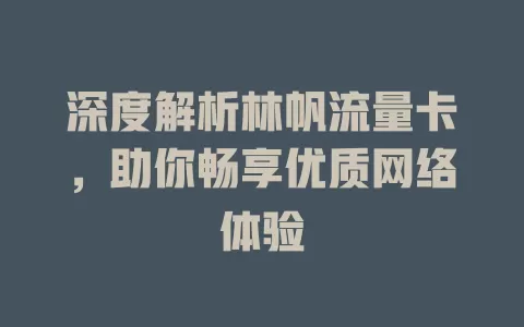 深度解析林帆流量卡，助你畅享优质网络体验