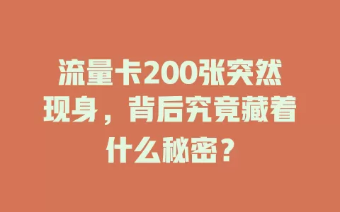 流量卡200张突然现身，背后究竟藏着什么秘密？