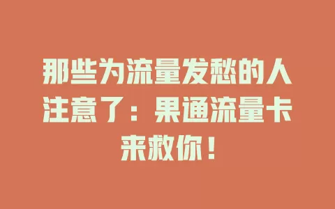 那些为流量发愁的人注意了：果通流量卡来救你！