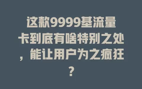 这款9999基流量卡到底有啥特别之处，能让用户为之疯狂？