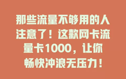 那些流量不够用的人注意了！这款网卡流量卡1000，让你畅快冲浪无压力！