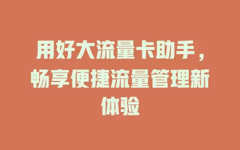 用好大流量卡助手，畅享便捷流量管理新体验
