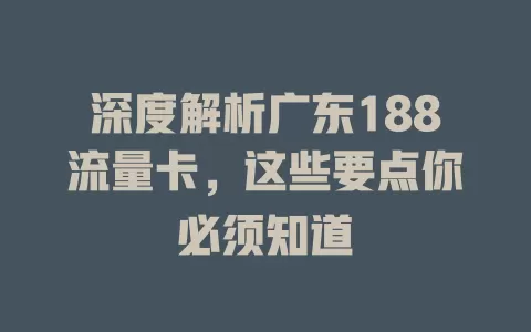 深度解析广东188流量卡，这些要点你必须知道
