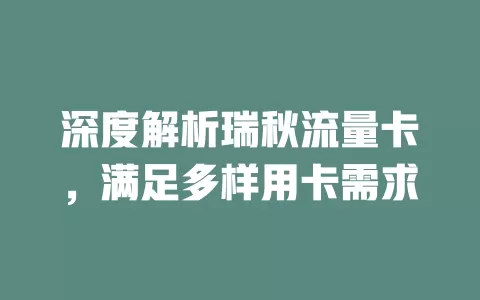 深度解析瑞秋流量卡，满足多样用卡需求
