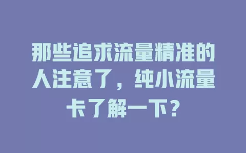 那些追求流量精准的人注意了，纯小流量卡了解一下？