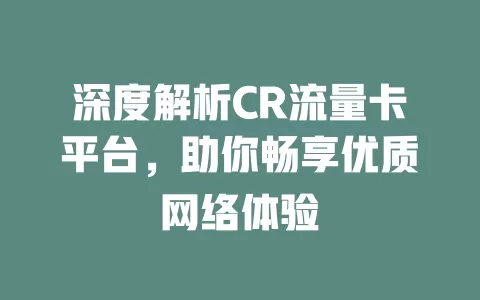 深度解析CR流量卡平台，助你畅享优质网络体验