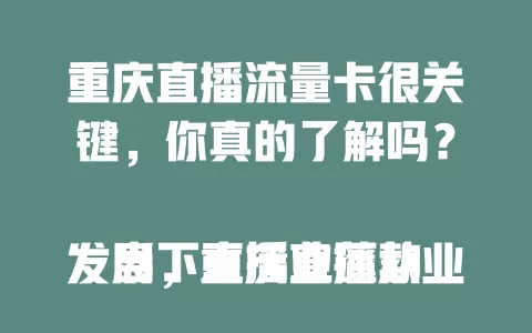 重庆直播流量卡很关键，你真的了解吗？

当下直播业蓬勃发展，重庆直播从业者需合适流量卡。其性能影响直播质量，流量套餐要合理规划，不同品牌套餐各有优劣，从业者得按需挑选，选对卡是成功直播的重要一步。