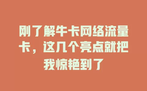 刚了解牛卡网络流量卡，这几个亮点就把我惊艳到了