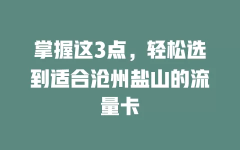 掌握这3点，轻松选到适合沧州盐山的流量卡