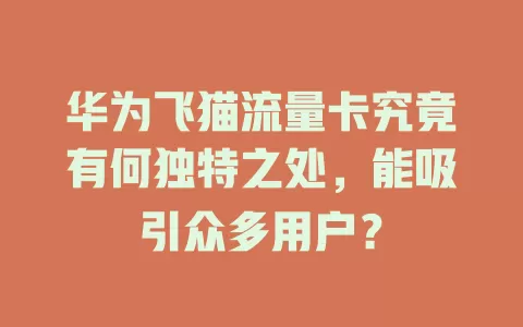华为飞猫流量卡究竟有何独特之处，能吸引众多用户？