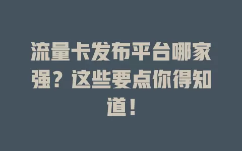流量卡发布平台哪家强？这些要点你得知道！