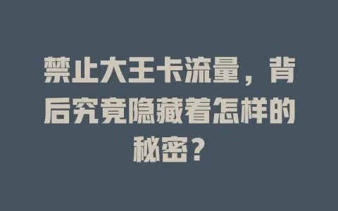 禁止大王卡流量，背后究竟隐藏着怎样的秘密？
