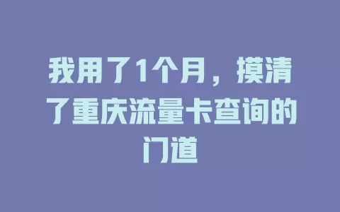 我用了1个月，摸清了重庆流量卡查询的门道