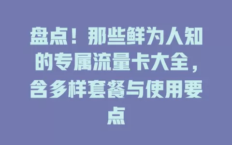 盘点！那些鲜为人知的专属流量卡大全，含多样套餐与使用要点