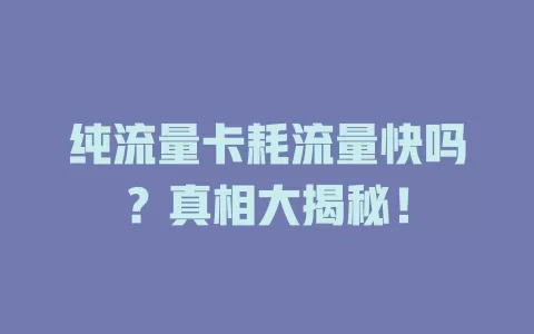 纯流量卡耗流量快吗？真相大揭秘！