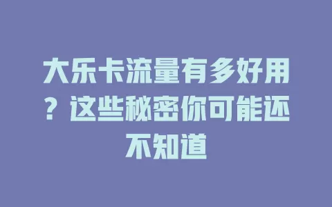 大乐卡流量有多好用？这些秘密你可能还不知道