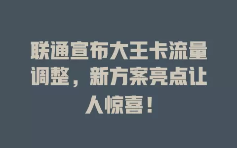 联通宣布大王卡流量调整，新方案亮点让人惊喜！
